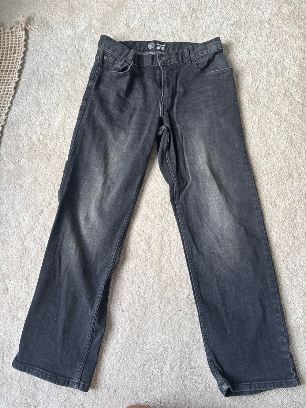 Boys Black Washed Straight-Leg Jeans